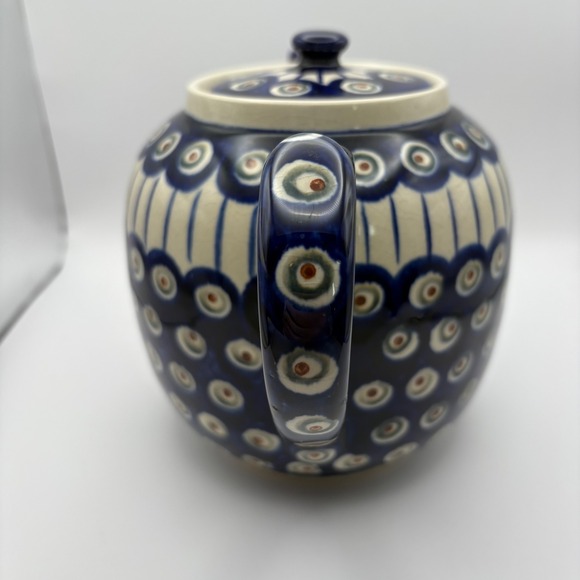 Boleslawiec Polish Pottery Ceramic 7" Teapot Lid Peacock Blue Green Some Crazing - Picture 5 of 13